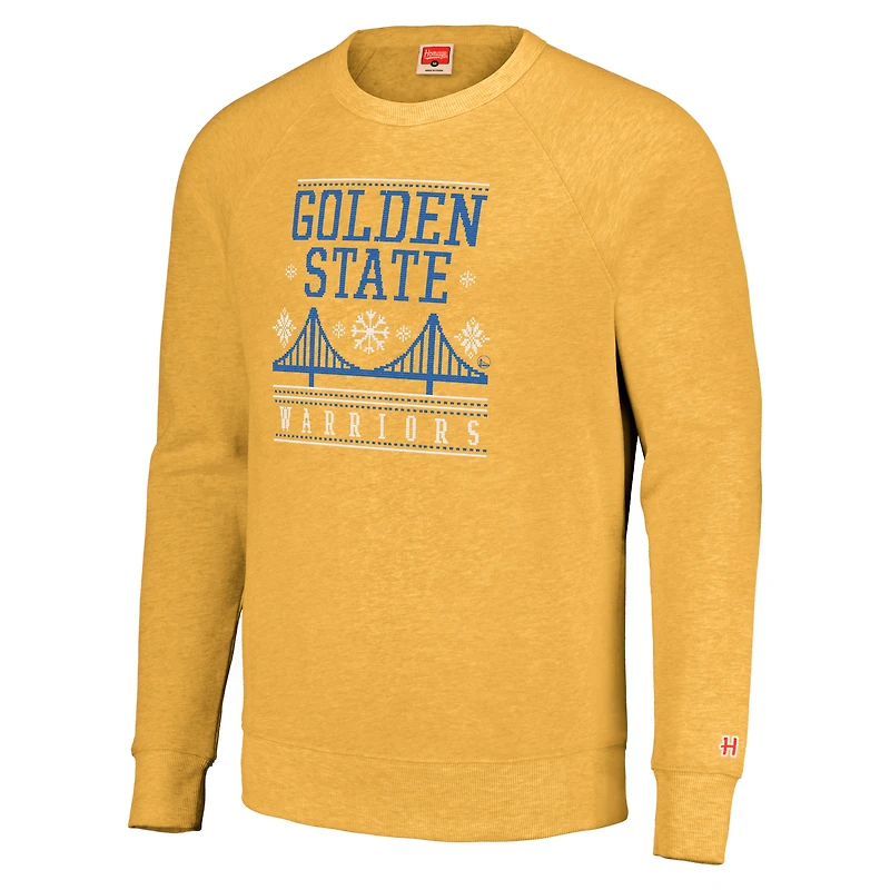 Unisex Homage Gold Golden State Warriors Holiday Tri-Blend Raglan Pullover Sweatshirt