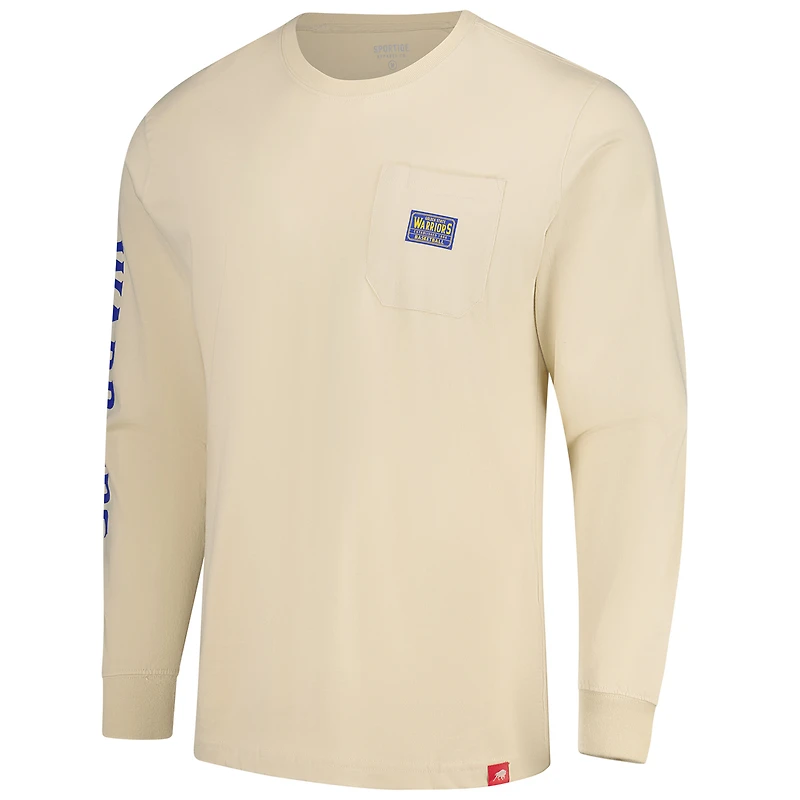 Unisex Sportiqe Cream Golden State Warriors Wales Heavyweight Pocket Long Sleeve T-Shirt
