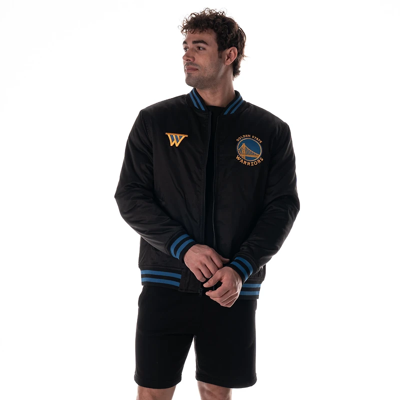 Veste bomber unisexe The Wild Collective noire Golden State Warriors à boutons-pression