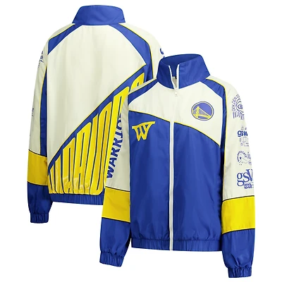 Veste de survêtement unisexe The Wild Collective crème Golden State Warriors à manches raglan oversize et fermeture éclair intégrale