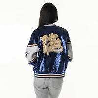 Veste bomber unisexe à sequins The Wild Collective Royal Golden State Warriors avec fermeture éclair intégrale