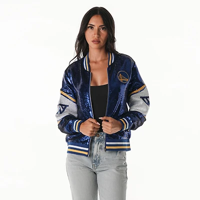 Unisex The Wild Collective  Royal Golden State Warriors Sequin Bomber Full-Zip Jacket