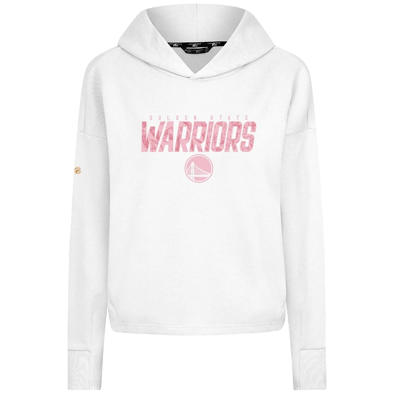 Sweat à capuche court trois bandes blanc imprimé floral pour femme de Levelwear Golden State Warriors
