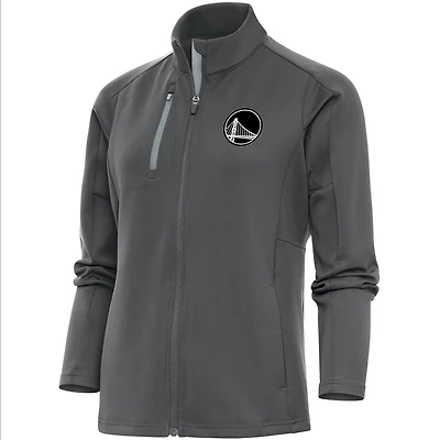 Veste zippée intégrale pour femme Antigua Charcoal Golden State Warriors, finition métallisée brossée