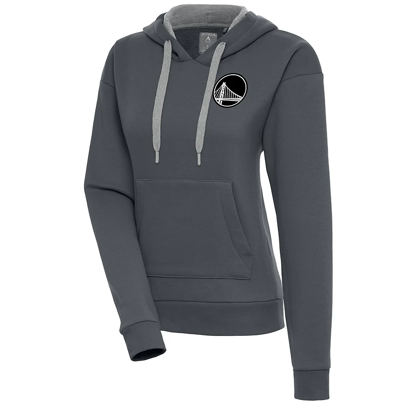 Sweat à capuche pour femme Antigua Charcoal Golden State Warriors, motif Victory métallisé brossé