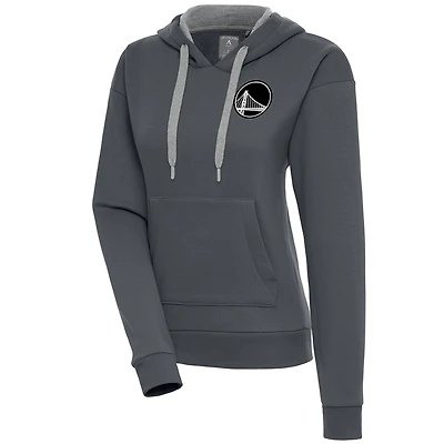 Sweat à capuche pour femme Antigua Charcoal Golden State Warriors, motif Victory métallisé brossé