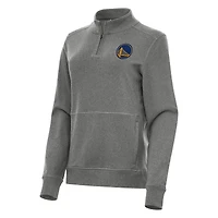 Sweat-shirt polaire zippé quart de tour Antigua Heather Black Golden State Warriors Crush pour femme