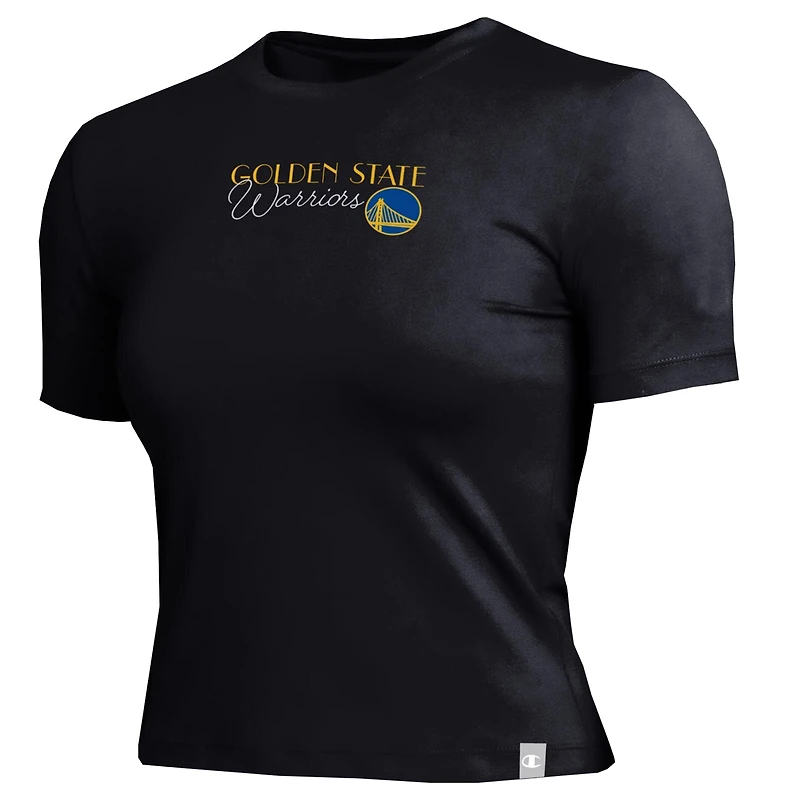 Women's Champion Black Golden State Warriors Soft Touch Fitted Cropped T-Shirt