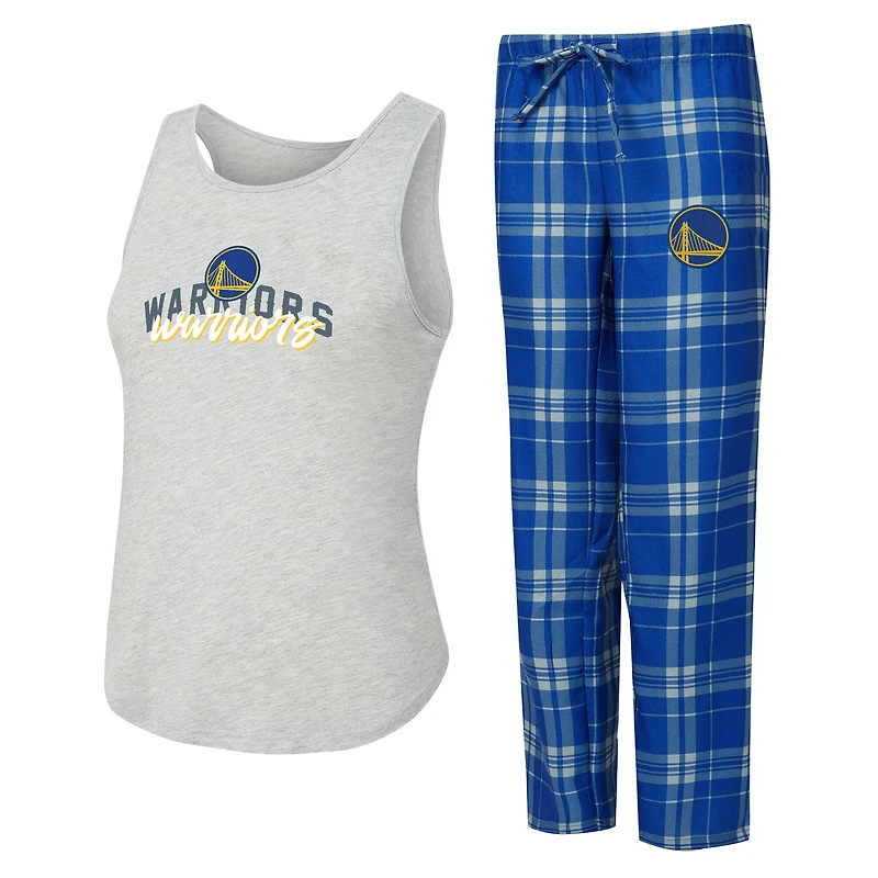 Ensemble débardeur et pantalon Sport Royal/Heather Grey Golden State Warriors pour femme