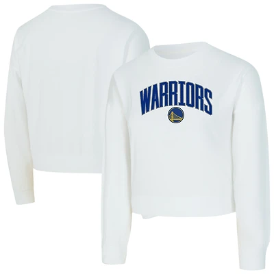Women's Concepts Sport  White Golden State Warriors Laney Chenille Cropped Long Sleeve T-Shirt