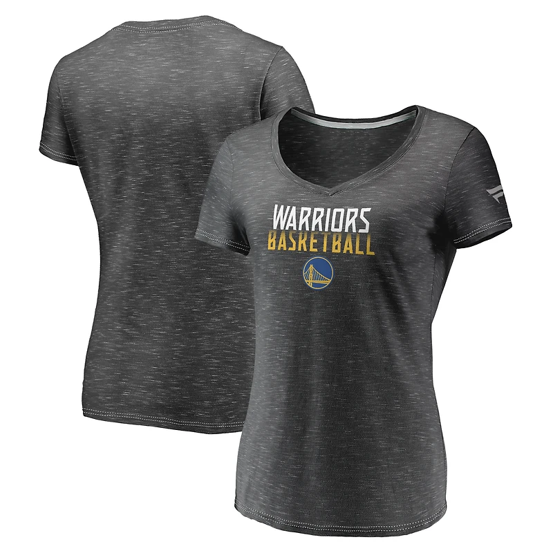 Women's Fanatics Charcoal Golden State Warriors Double-Fade Space-Dye V-Neck T-Shirt