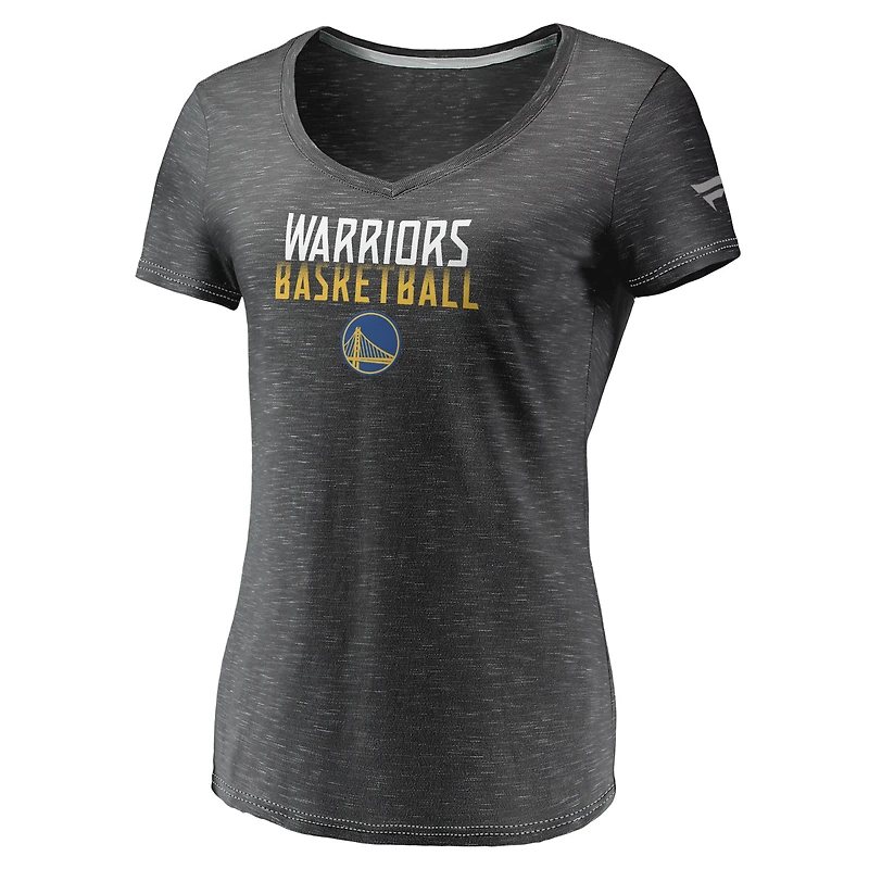 Women's Fanatics Charcoal Golden State Warriors Double-Fade Space-Dye V-Neck T-Shirt