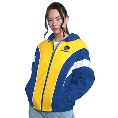 Veste légère oversize zippée G-III 4Her pour femme par Carl Banks, coloris royal/or, modèle Quarterback des Golden State Warriors