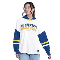 T-shirt à manches longues et capuche oversize G-III 4Her pour femme, par Carl Banks, blanc/bleu roi, Golden State Warriors, joueur clé