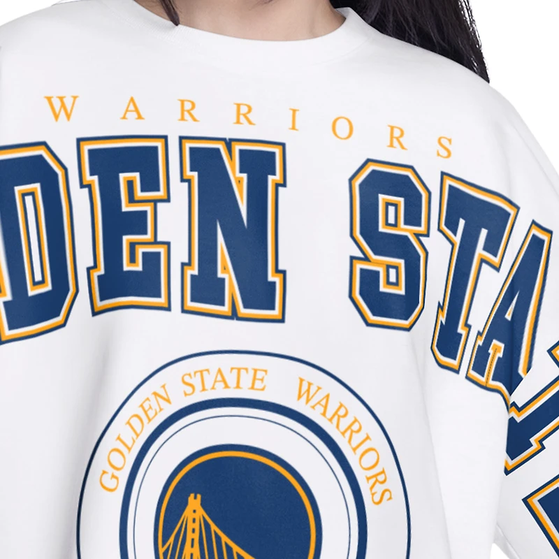 Women's G-III 4Her by Carl Banks White Golden State Warriors Bleachers Cropped French Terry Sweatshirt