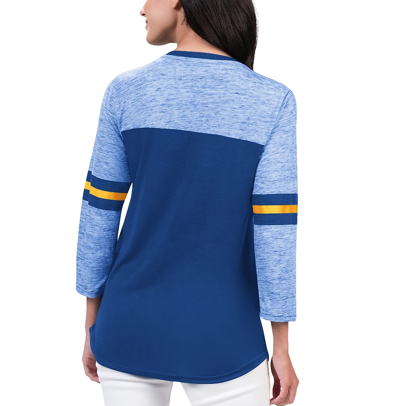 T-shirt G-III Sports by Carl Banks Royal Golden State Warriors Play The Game Tri-Blend pour femmes à manches 3/4