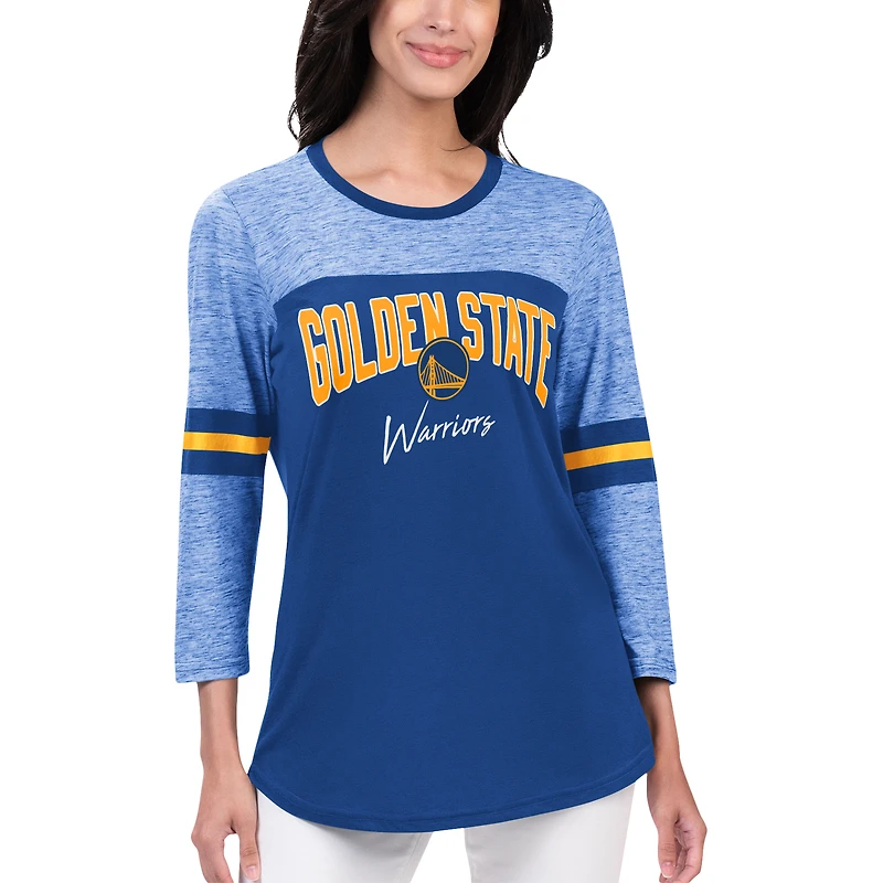 T-shirt G-III Sports by Carl Banks Royal Golden State Warriors Play The Game Tri-Blend pour femmes à manches 3/4
