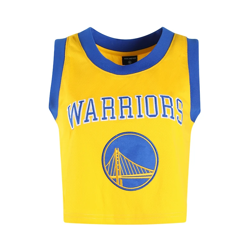 Débardeur court de basketball à col rond Golden State Warriors doré la marque Hype and Vice pour femmes