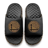 Women's ISlide Black Golden State Warriors Cheetah Dip Motive Slide Sandals