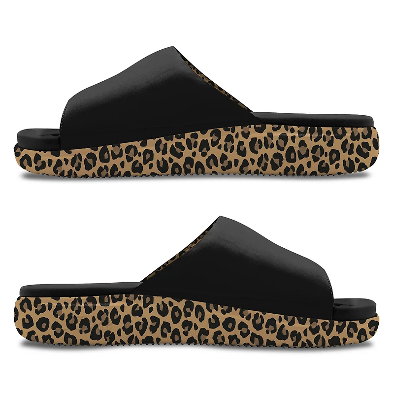 Women's ISlide Black Golden State Warriors Cheetah Dip Motive Slide Sandals