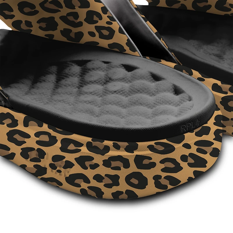 Sandales à enfiler ISlide noires Golden State Warriors Cheetah Dip Motive pour femmes