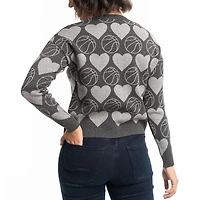 Women's Lusso Charcoal Golden State Warriors Basketball Love Swarovski Crystal Intarsia Pullover Sweater