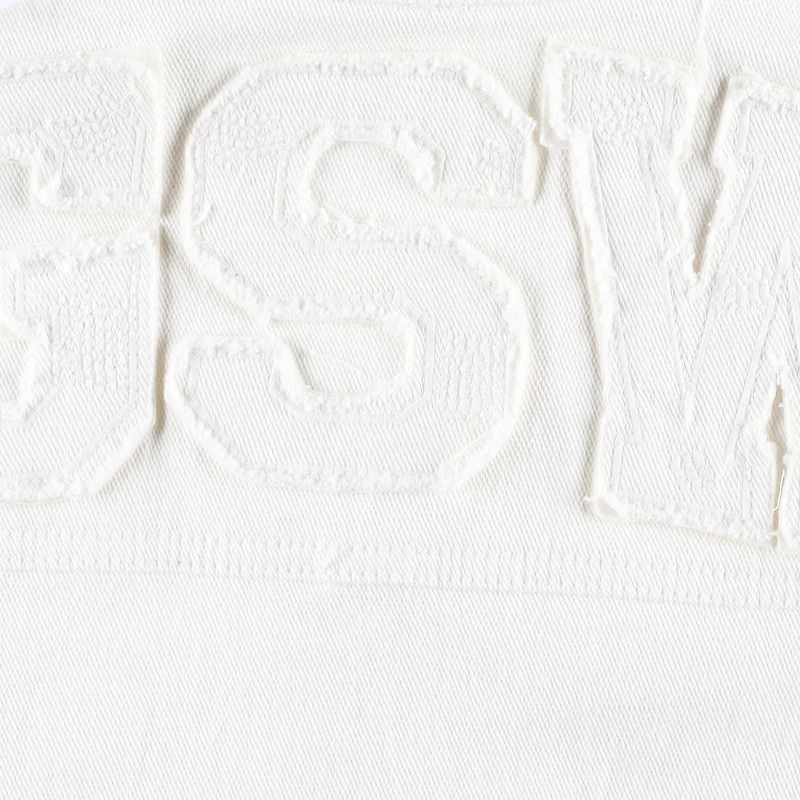 Veste en jean boutonnée Golden State Warriors Lusso White pour femme avec cristaux Swarovski et effet usé