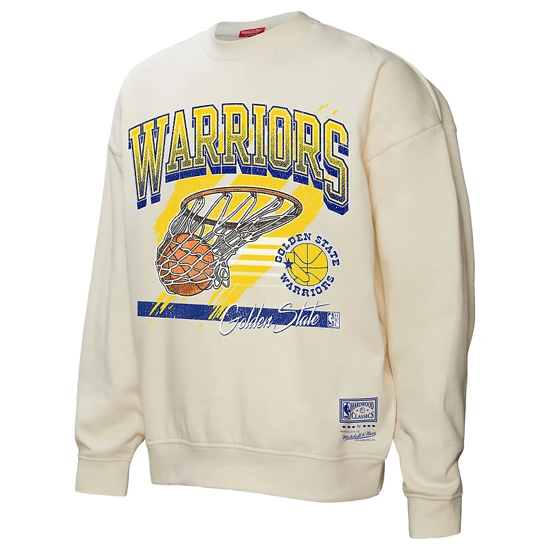 Women's Mitchell & Ness Cream Golden State Warriors Brush Bucket Pullover Sweatshirt