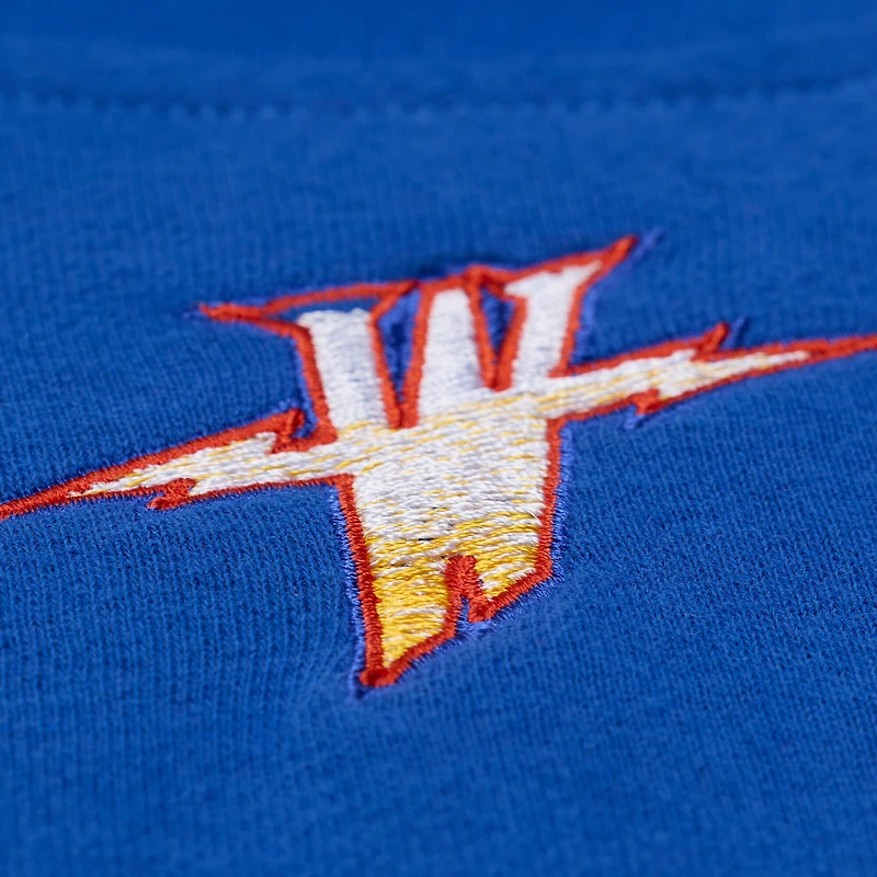Women's Mitchell & Ness  Royal Golden State Warriors Hardwood Classics Script Lightweight Sweatshirt
