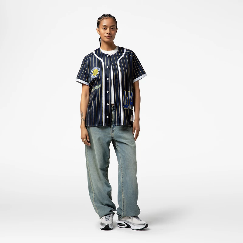 Women's Mitchell & Ness x DANNIJO  Blue Golden State Warriors Fashion Baseball Jersey