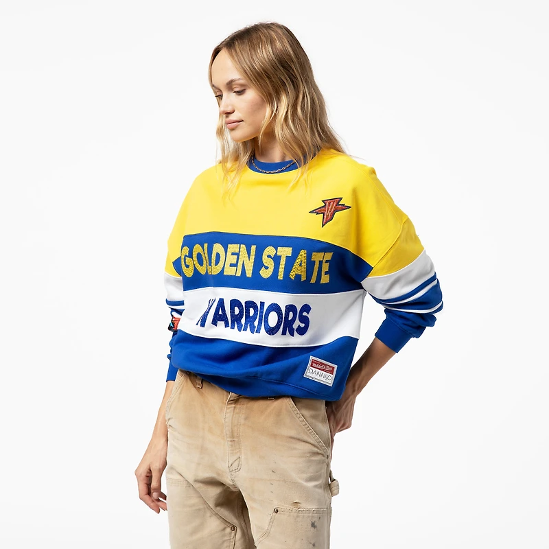 Women's Mitchell & Ness x DANNIJO Gold/Royal Golden State Warriors Blocked Pullover Sweatshirt