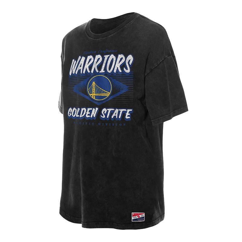 Women's New Era  Black Golden State Warriors Throwback Mineral Wash Oversized T-Shirt