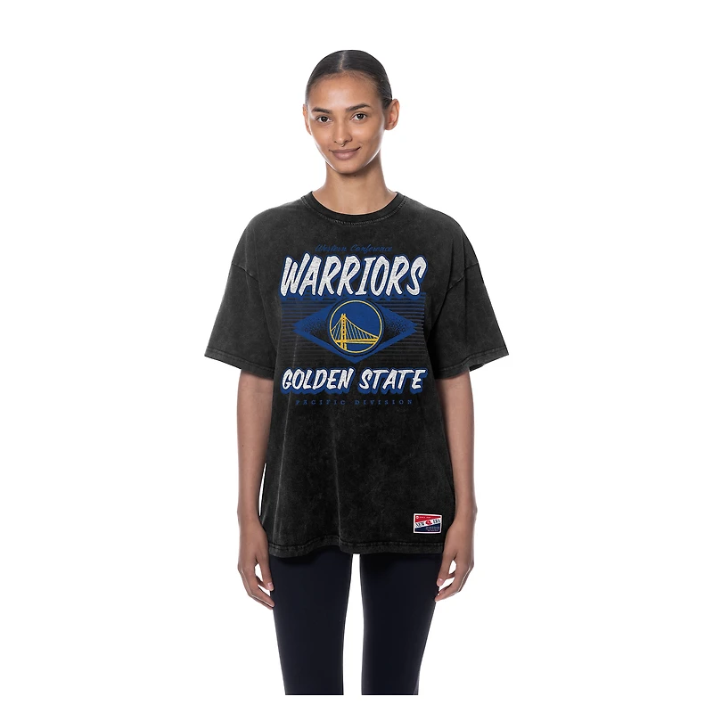 Women's New Era  Black Golden State Warriors Throwback Mineral Wash Oversized T-Shirt