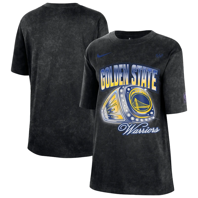 T-shirt Nike noir délavé style boyfriend pour femme, motif Golden State Warriors, contenu original Courtside