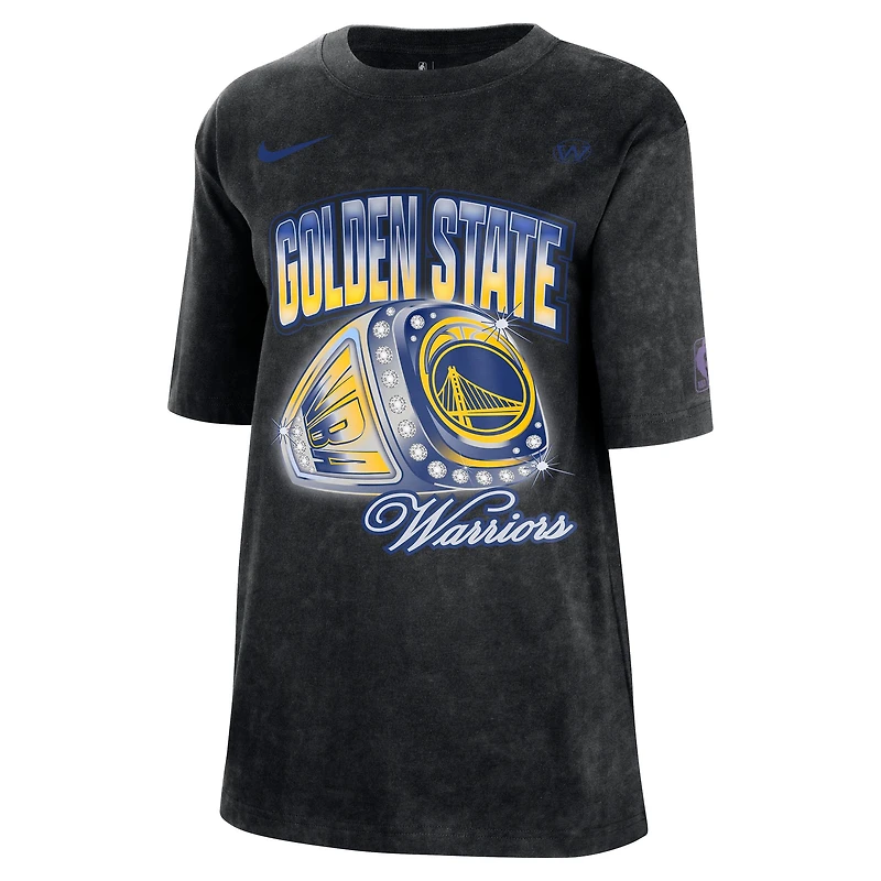 T-shirt Nike noir délavé style boyfriend pour femme, motif Golden State Warriors, contenu original Courtside