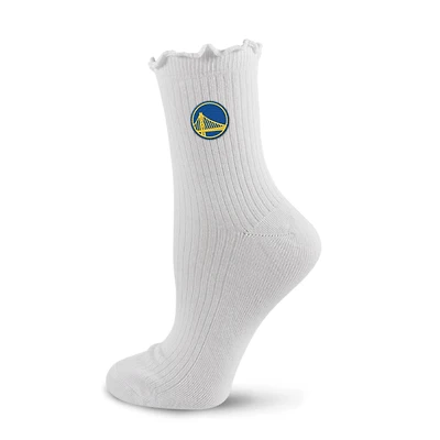 Chaussettes de compression PRO pour femmes, blanches, logo Golden State Warriors, ourlet ondulé.
