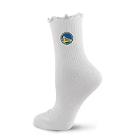 Chaussettes de compression PRO pour femmes, blanches, logo Golden State Warriors, ourlet ondulé.