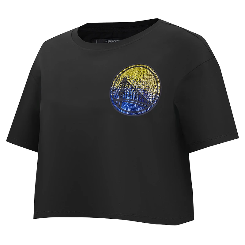 Women's Pro Standard Black Golden State Warriors Jewels Boxy Cropped T-Shirt