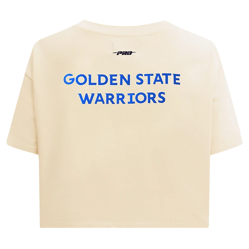 Women's Pro Standard Cream Golden State Warriors Retro Striper SJ Cropped Boxy T-Shirt