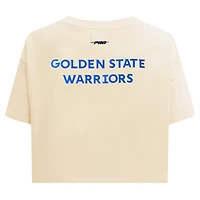 Women's Pro Standard Cream Golden State Warriors Retro Striper SJ Cropped Boxy T-Shirt