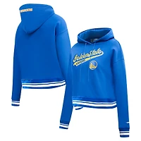 Women's Pro Standard Royal Golden State Warriors Script Tail Cropped Pullover Hoodie