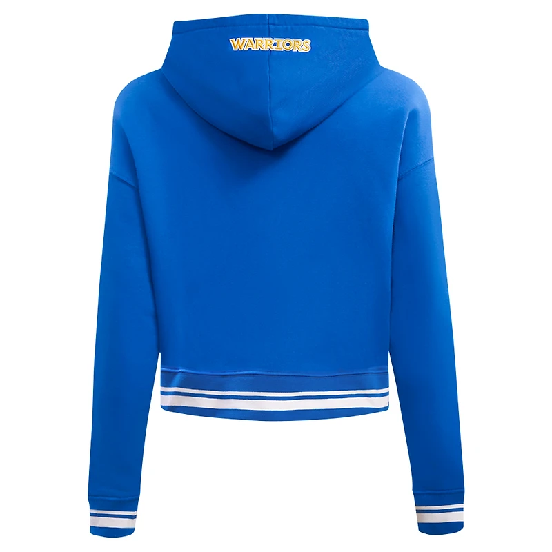Women's Pro Standard Royal Golden State Warriors Script Tail Cropped Pullover Hoodie
