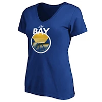 T-shirt col V pour femme avec logo The Bay des Royal Golden State Warriors