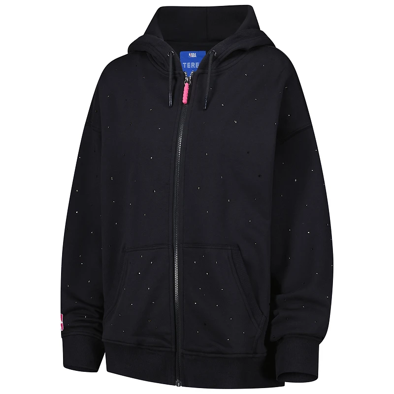 Women's Terez Black Golden State Warriors Oversized Allover Gemstone Full-Zip Hoodie