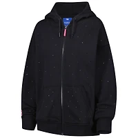Women's Terez Black Golden State Warriors Oversized Allover Gemstone Full-Zip Hoodie