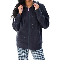Women's Terez Black Golden State Warriors Oversized Allover Gemstone Full-Zip Hoodie