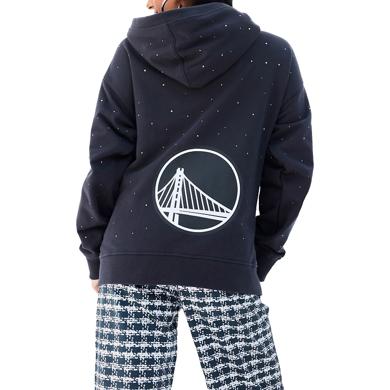 Women's Terez Black Golden State Warriors Oversized Allover Gemstone Full-Zip Hoodie