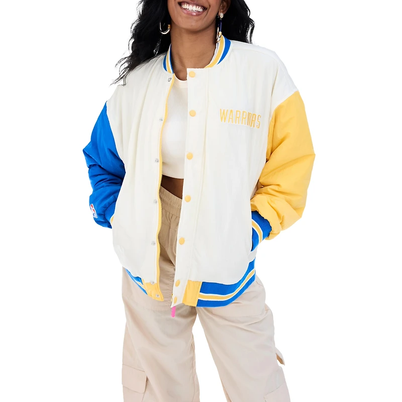 Veste aviateur à boutons-pression pour femme Terez White Golden State Warriors