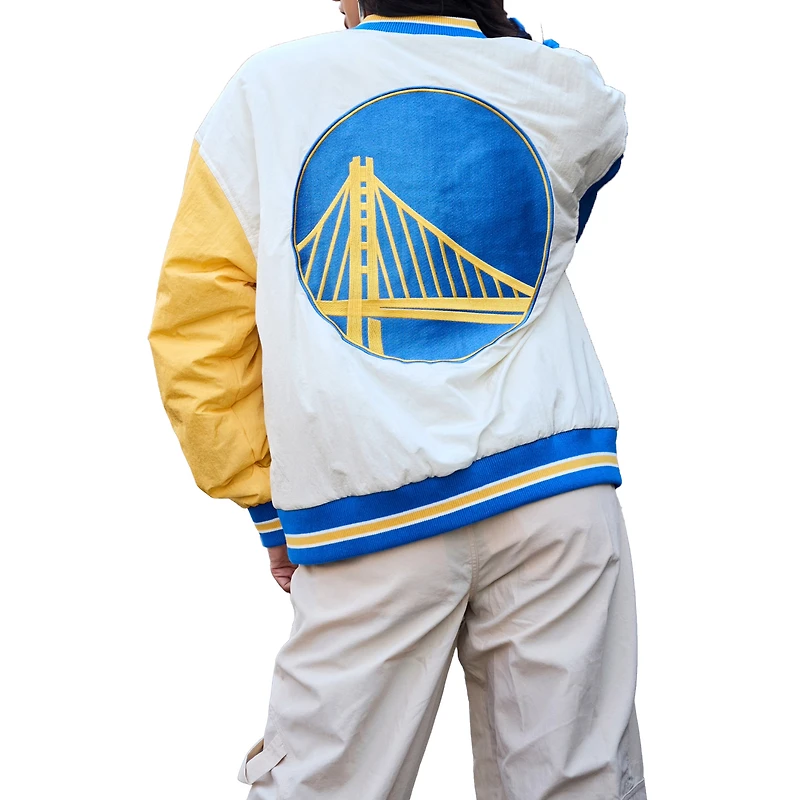 Veste aviateur à boutons-pression pour femme Terez White Golden State Warriors