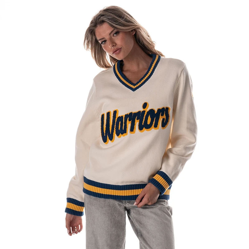 Pull à col en V jacquard crème Golden State Warriors de The Wild Collective pour femme